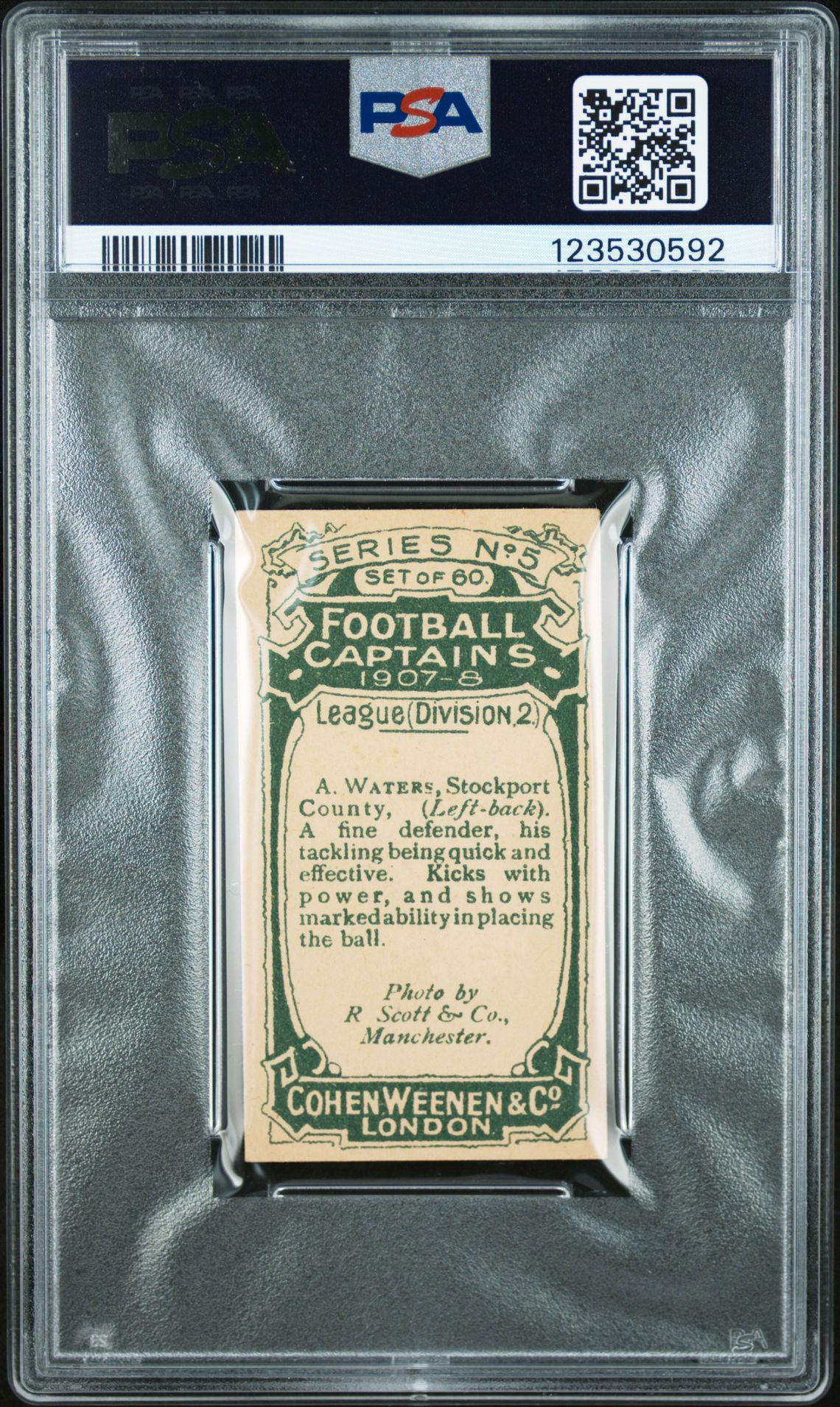 Cohen Weenen - 'Football Captains 1907-8' (1907) - A. Waters (Stockport County) **PSA5** Cohen Weenen - 'Football Captains 1907-8' (1907) - A. Waters (Stockport County) **PSA5**
