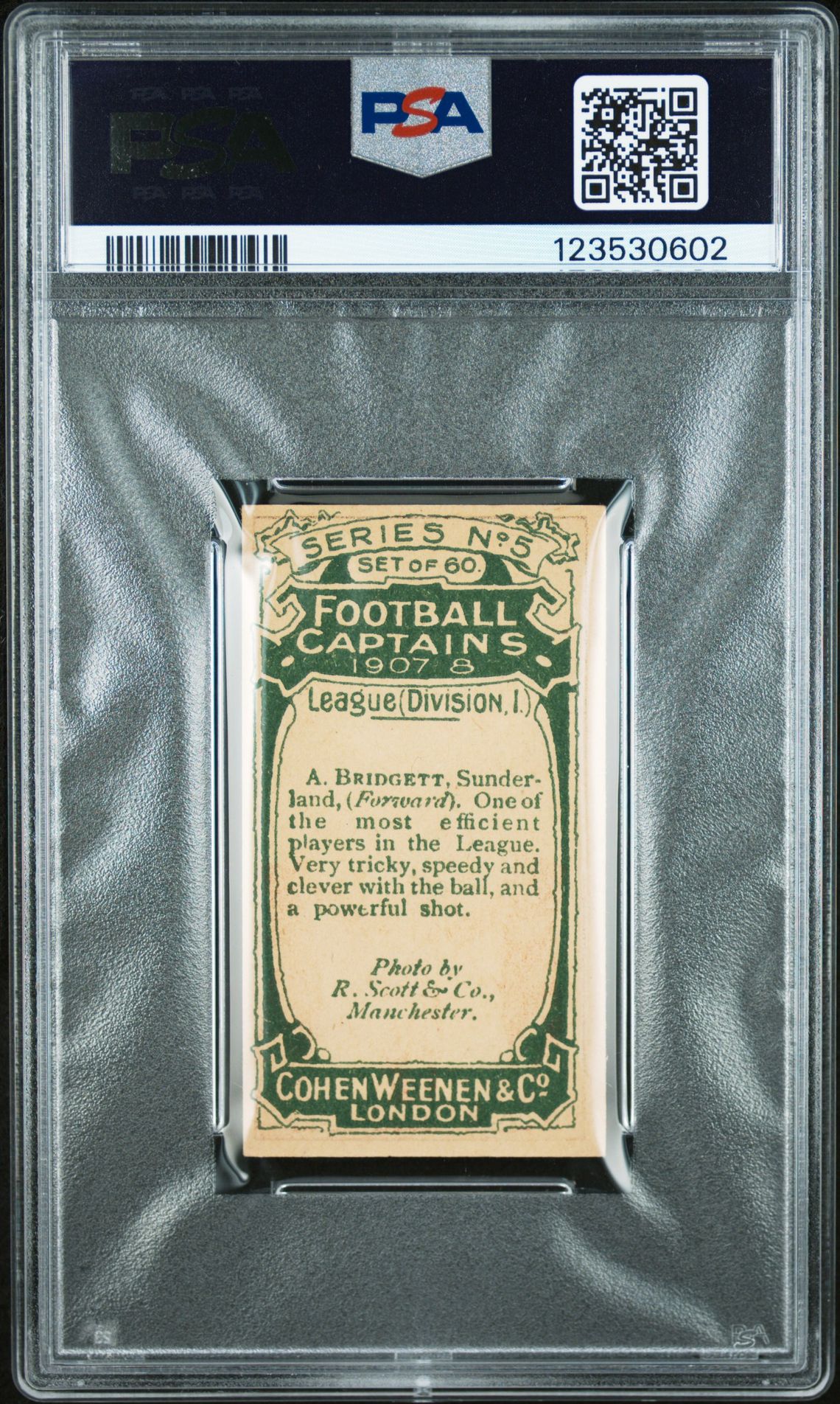 Cohen Weenen - 'Football Captains 1907-8' (1907) - A. Bridgett (Sunderland) **PSA6** Cohen Weenen - 'Football Captains 1907-8' (1907) - A. Bridgett (Sunderland) **PSA6**