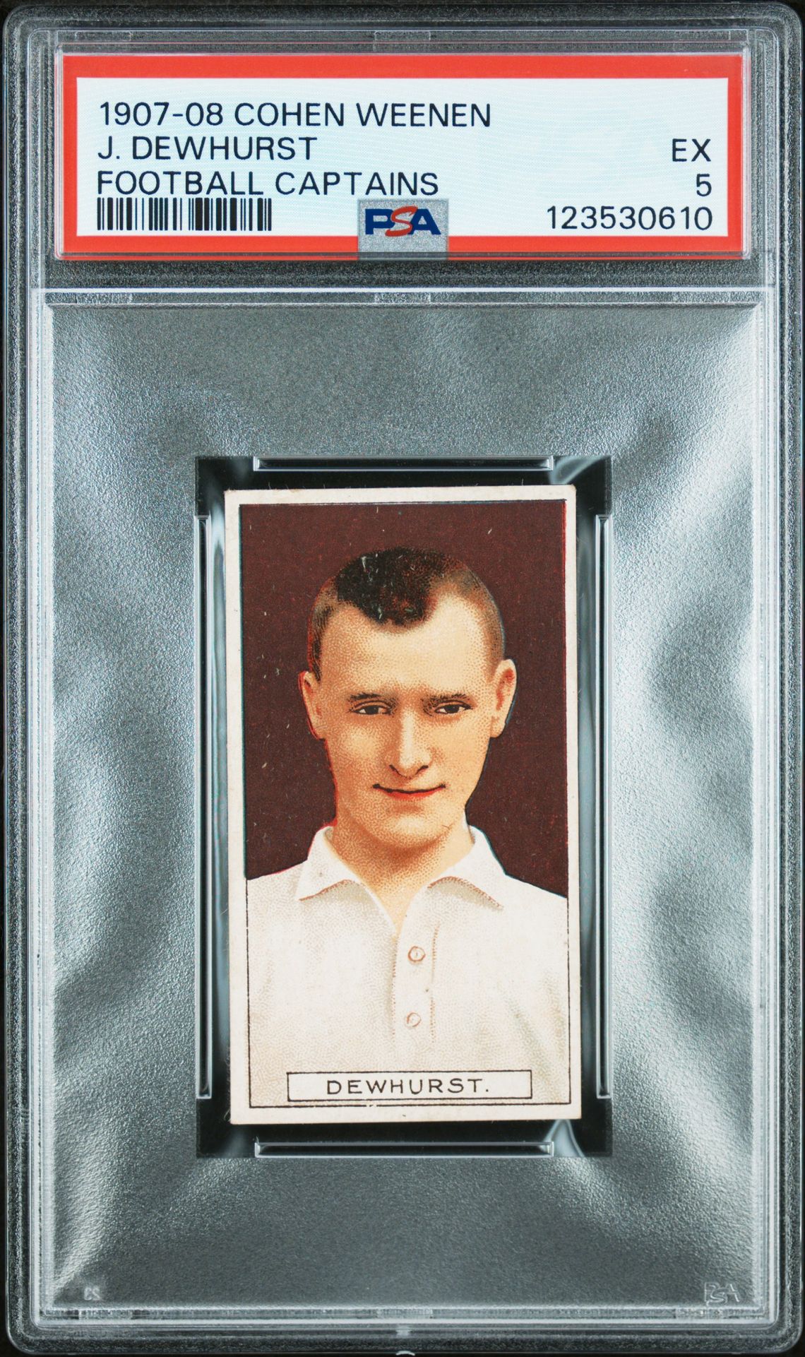 Cohen Weenen - 'Football Captains 1907-8' (1907) - J. Dewhurst (Bury) **PSA5** Cohen Weenen - 'Football Captains 1907-8' (1907) - J. Dewhurst (Bury) **PSA5**