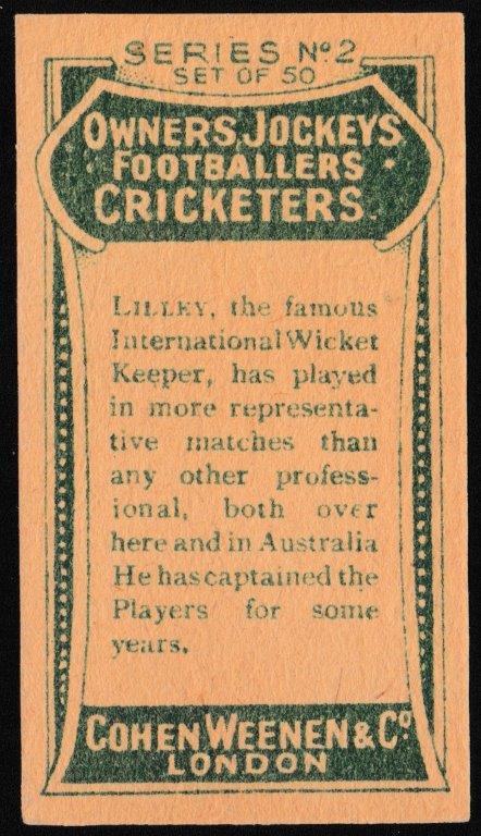 Cohen Weenen - 'Owners Jockeys Footballers Cricketers (S2)' (c1906) - A.A. Lilley (Warwickshire) Cohen Weenen - 'Owners Jockeys Footballers Cricketers (S2)' (c1906) - A.A. Lilley (Warwickshire)