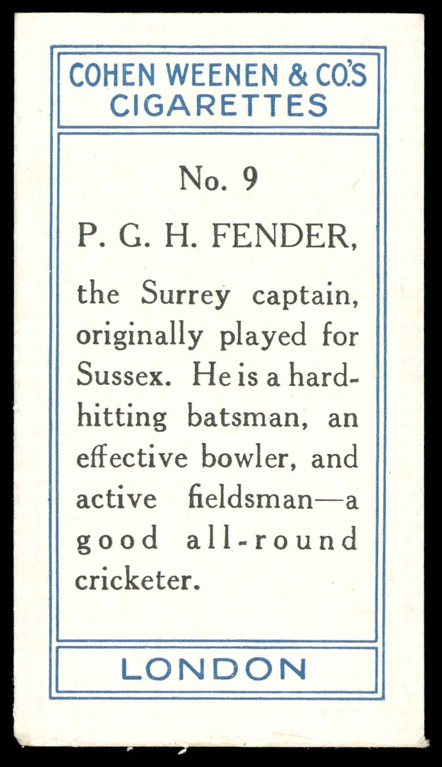 Cohen Weenen - 'Cricketers' (1926) - P.G.H. Fender (Surrey) Cohen Weenen - 'Cricketers' (1926) - P.G.H. Fender (Surrey)