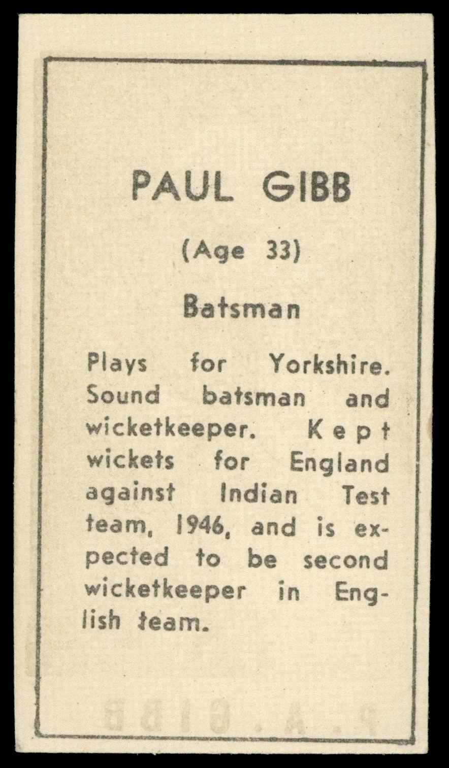 Coles Stores - 'Cricketers (Frame)' (1946) - Paul Gibb (Yorkshire) Coles Stores - 'Cricketers (Frame)' (1946) - Paul Gibb (Yorkshire)