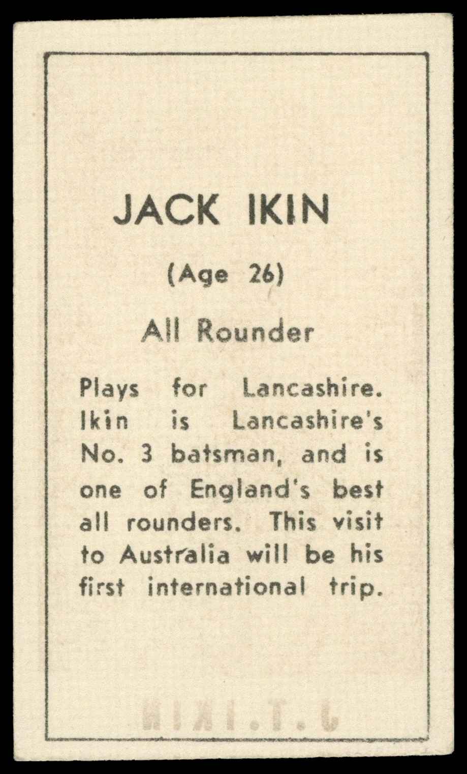 Coles Stores - 'Cricketers (Frame)' (1946) - Jack Ikin (Lancs) Coles Stores - 'Cricketers (Frame)' (1946) - Jack Ikin (Lancs)