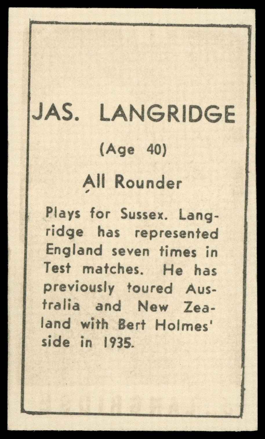 Coles Stores - 'Cricketers (Frame)' (1946) - Jas. Langridge (Sussex) Coles Stores - 'Cricketers (Frame)' (1946) - Jas. Langridge (Sussex)