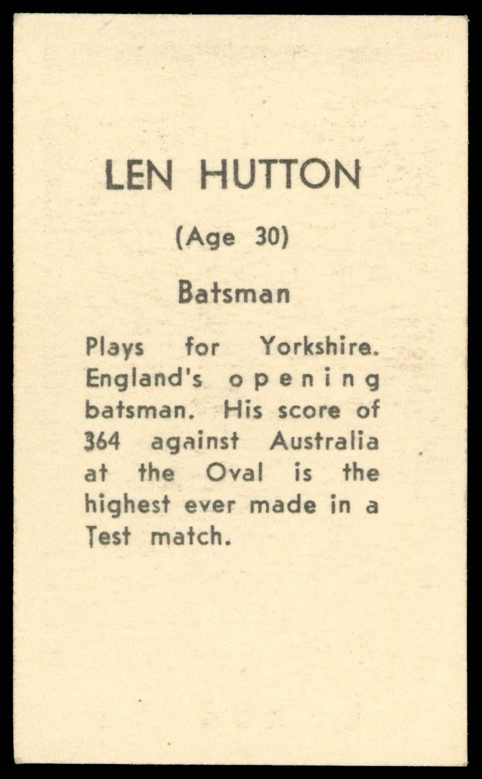 Coles Stores - 'Cricketers (NF)' (1946) - Len Hutton (Yorkshire) Coles Stores - 'Cricketers (NF)' (1946) - Len Hutton (Yorkshire)