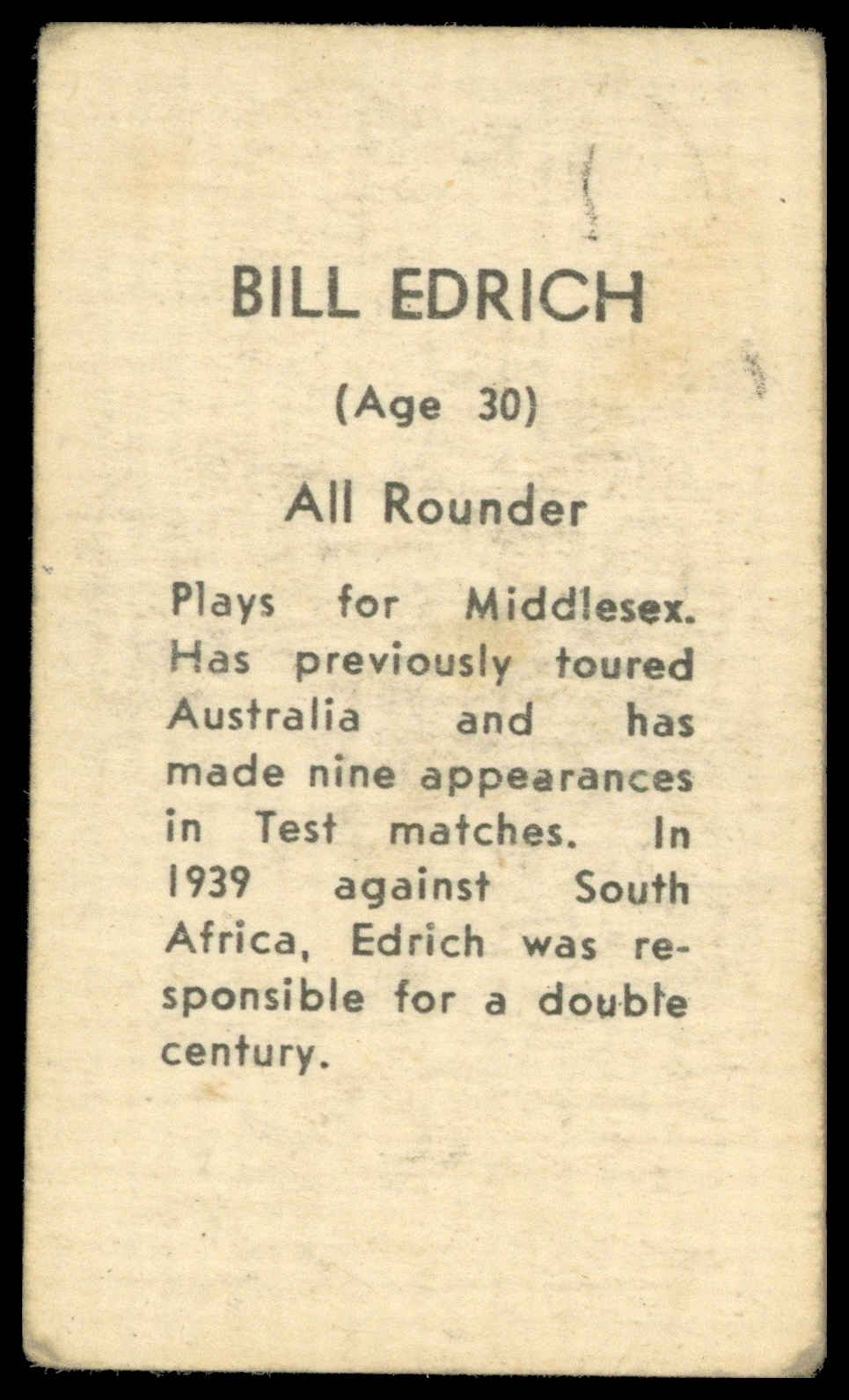 Coles Stores - 'Cricketers (No Frame)' (1946) - Bill Edrich (Middlesex) Coles Stores - 'Cricketers (No Frame)' (1946) - Bill Edrich (Middlesex)