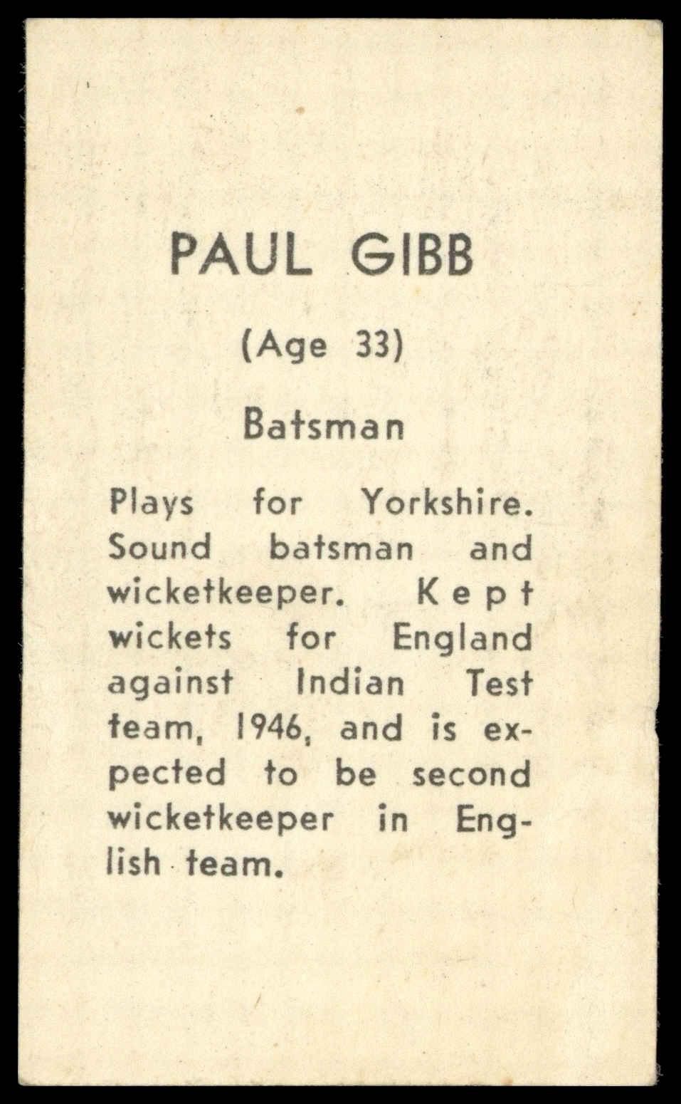 Coles Stores - 'Cricketers (No Frame)' (1946) - Paul Gibb (Yorkshire) Coles Stores - 'Cricketers (No Frame)' (1946) - Paul Gibb (Yorkshire)