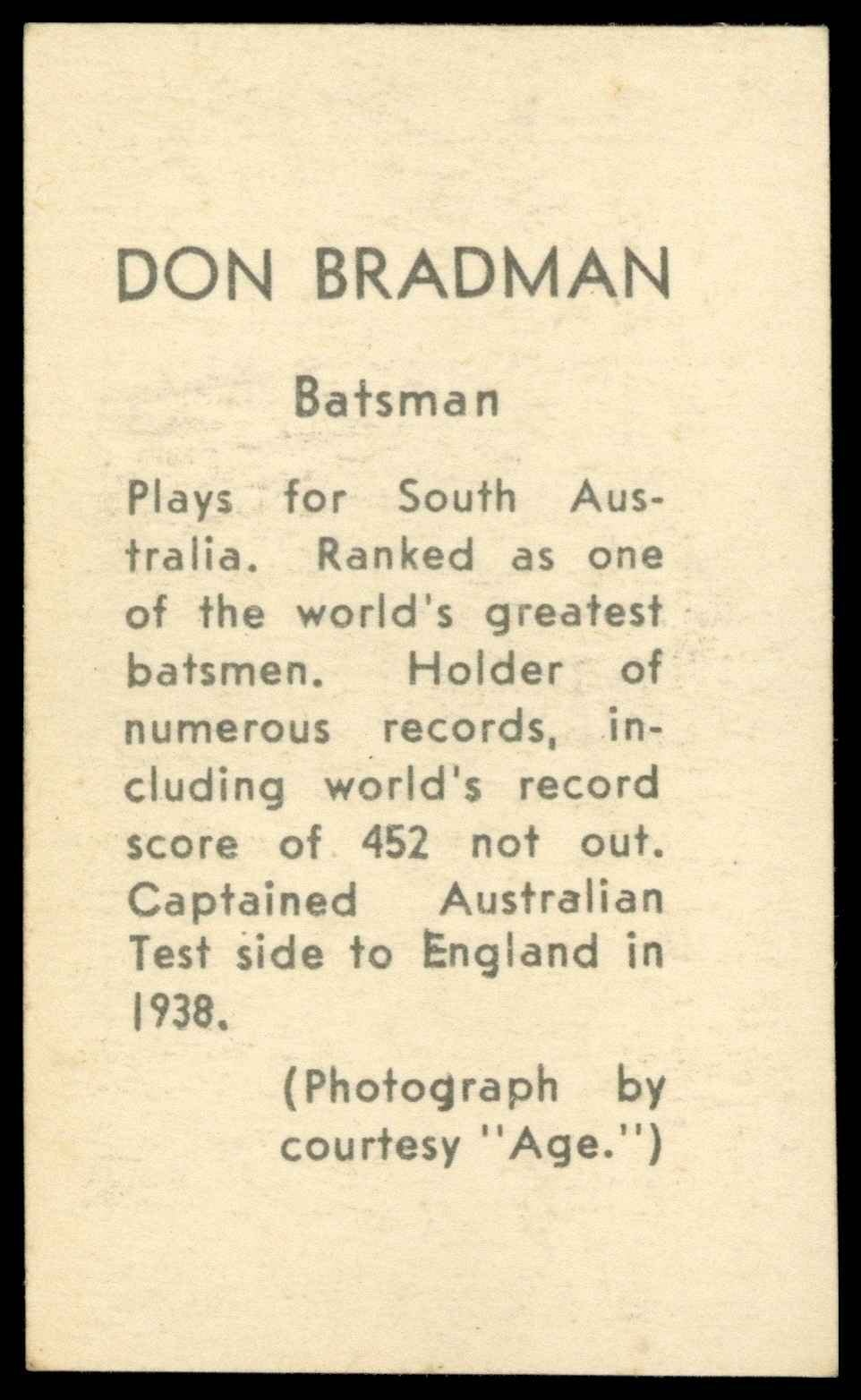 Coles Stores - 'Cricketers (No Frame)' (1946) - Don Bradman Coming from Pavilion (South Australia) **PSA7** Coles Stores - 'Cricketers (No Frame)' (1946) - Don Bradman Coming from Pavilion (South Australia) **PSA7**