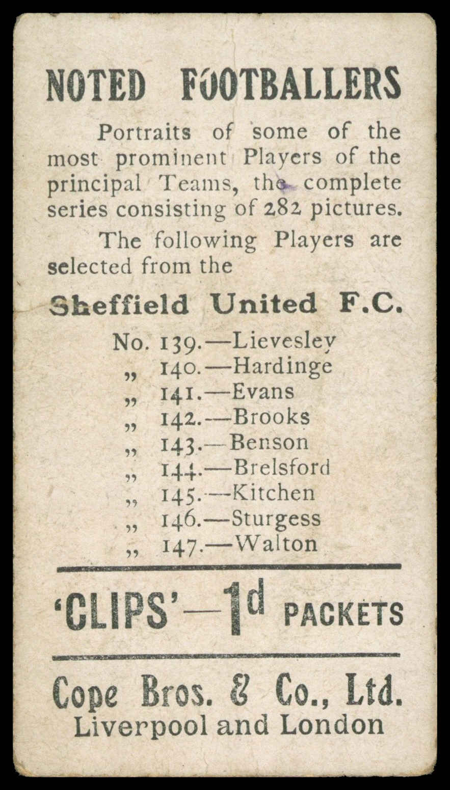 Cope - 'Noted Footballers (282)' (c1910) - Brooke (Sheffield Utd) Cope - 'Noted Footballers (282)' (c1910) - Brooke (Sheffield Utd)