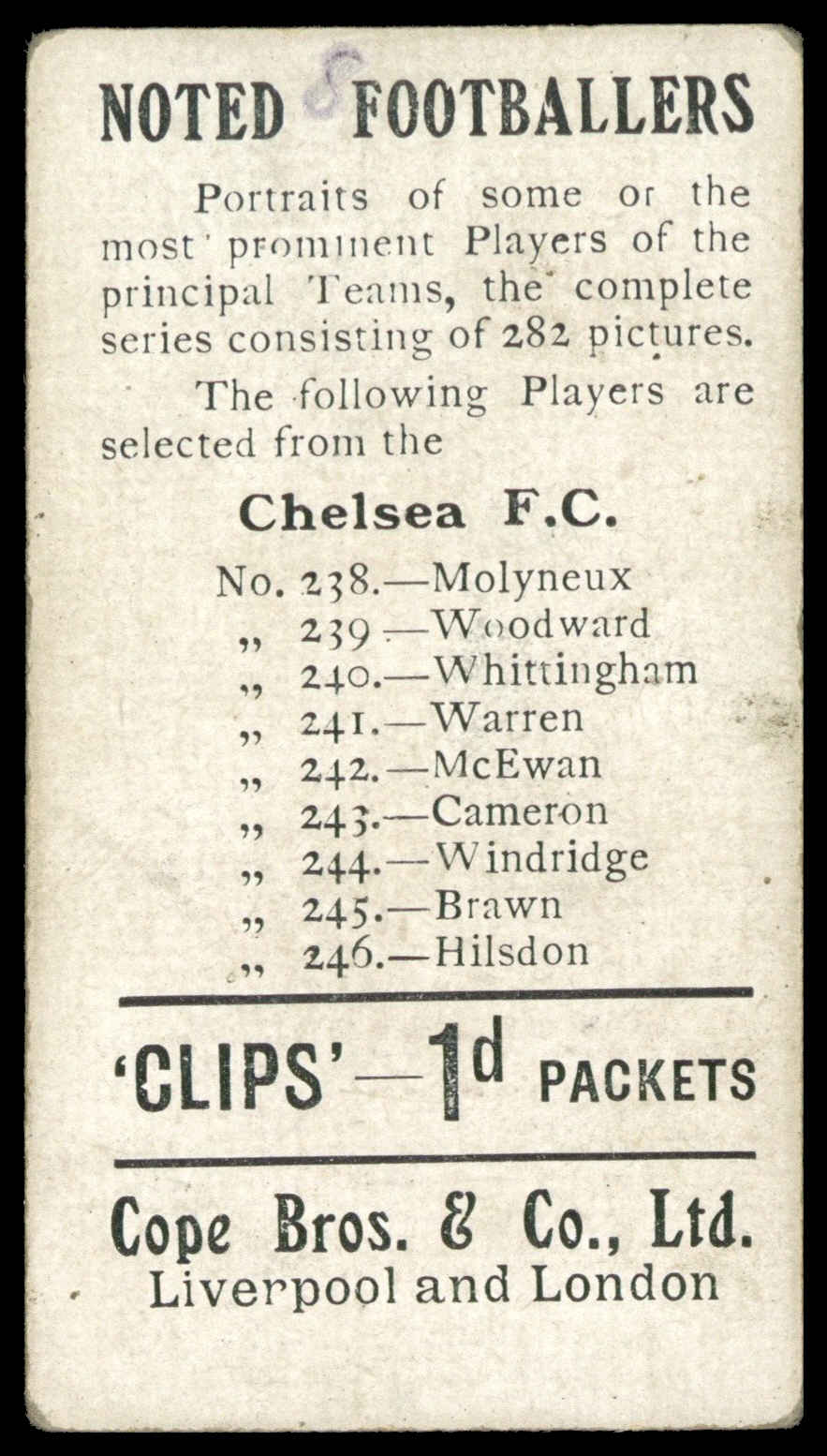 Cope - 'Noted Footballers (282)' (c1910) - Warren (Chelsea) Cope - 'Noted Footballers (282)' (c1910) - Warren (Chelsea)