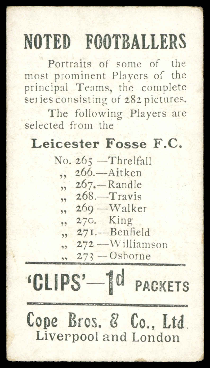 Cope - 'Noted Footballers (282)' (c1910) - Aitken (Leicester Fosse) Cope - 'Noted Footballers (282)' (c1910) - Aitken (Leicester Fosse)