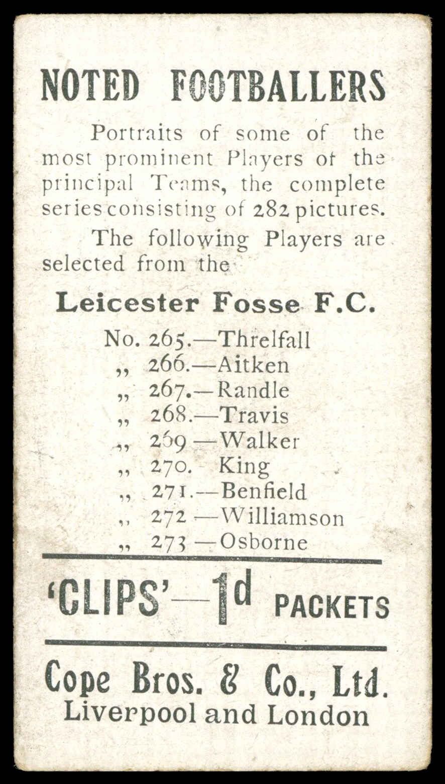 Cope - 'Noted Footballers (282)' (c1910) - Walker (Leicester Fosse) Cope - 'Noted Footballers (282)' (c1910) - Walker (Leicester Fosse)