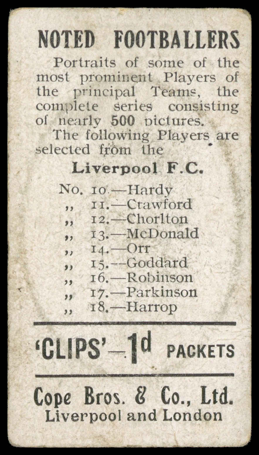Cope - 'Noted Footballers (500)' (c1910) - McDonald (Liverpool) Cope - 'Noted Footballers (500)' (c1910) - McDonald (Liverpool)
