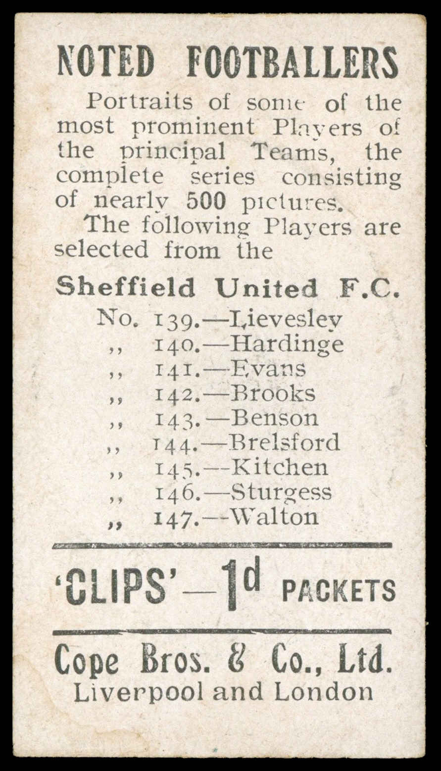 Cope - 'Noted Footballers (500)' (c1910) - Walton (Sheffield Utd) Cope - 'Noted Footballers (500)' (c1910) - Walton (Sheffield Utd)
