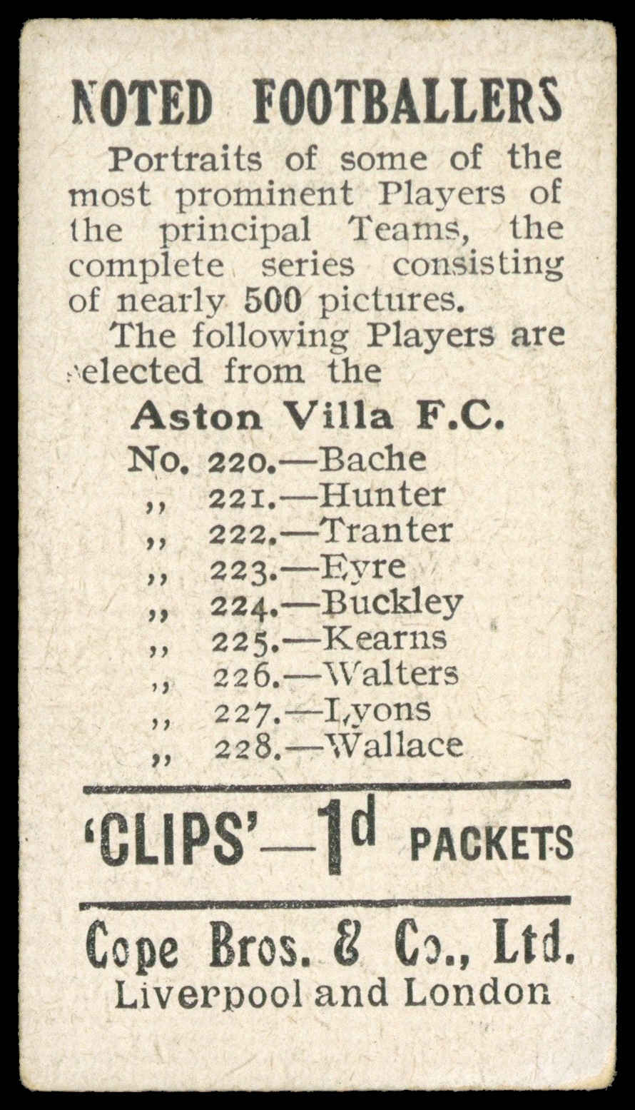 Cope - 'Noted Footballers (500)' Hunter (Aston Villa) (c1910) Cope - 'Noted Footballers (500)' Hunter (Aston Villa) (c1910)