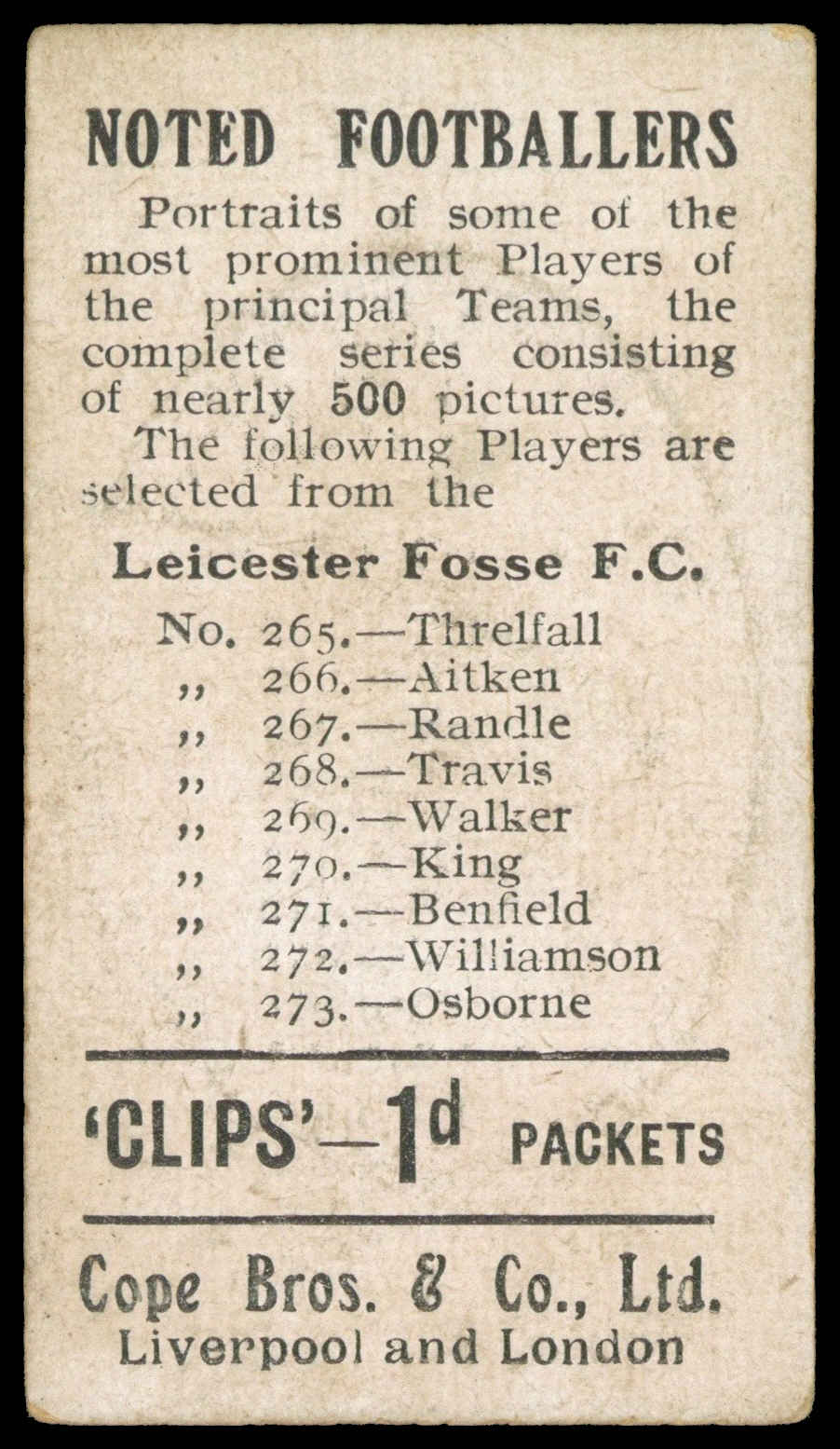 Cope - 'Noted Footballers (500)' (c1910) - Walker (Leicester Fosse) Cope - 'Noted Footballers (500)' (c1910) - Walker (Leicester Fosse)