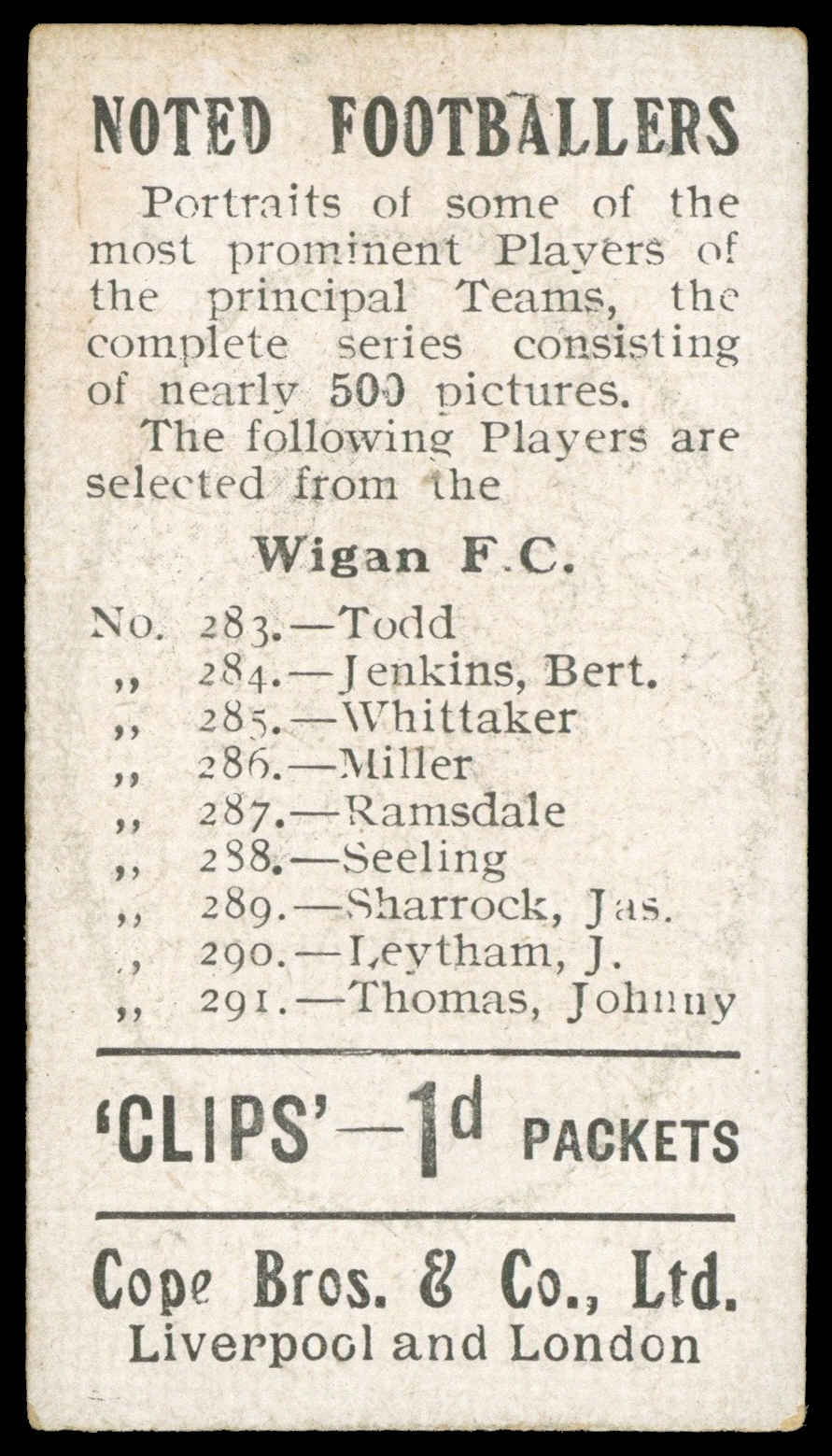 Cope - 'Noted Footballers (500)' (c1910) - Jenkins B. (Wigan) Cope - 'Noted Footballers (500)' (c1910) - Jenkins B. (Wigan)