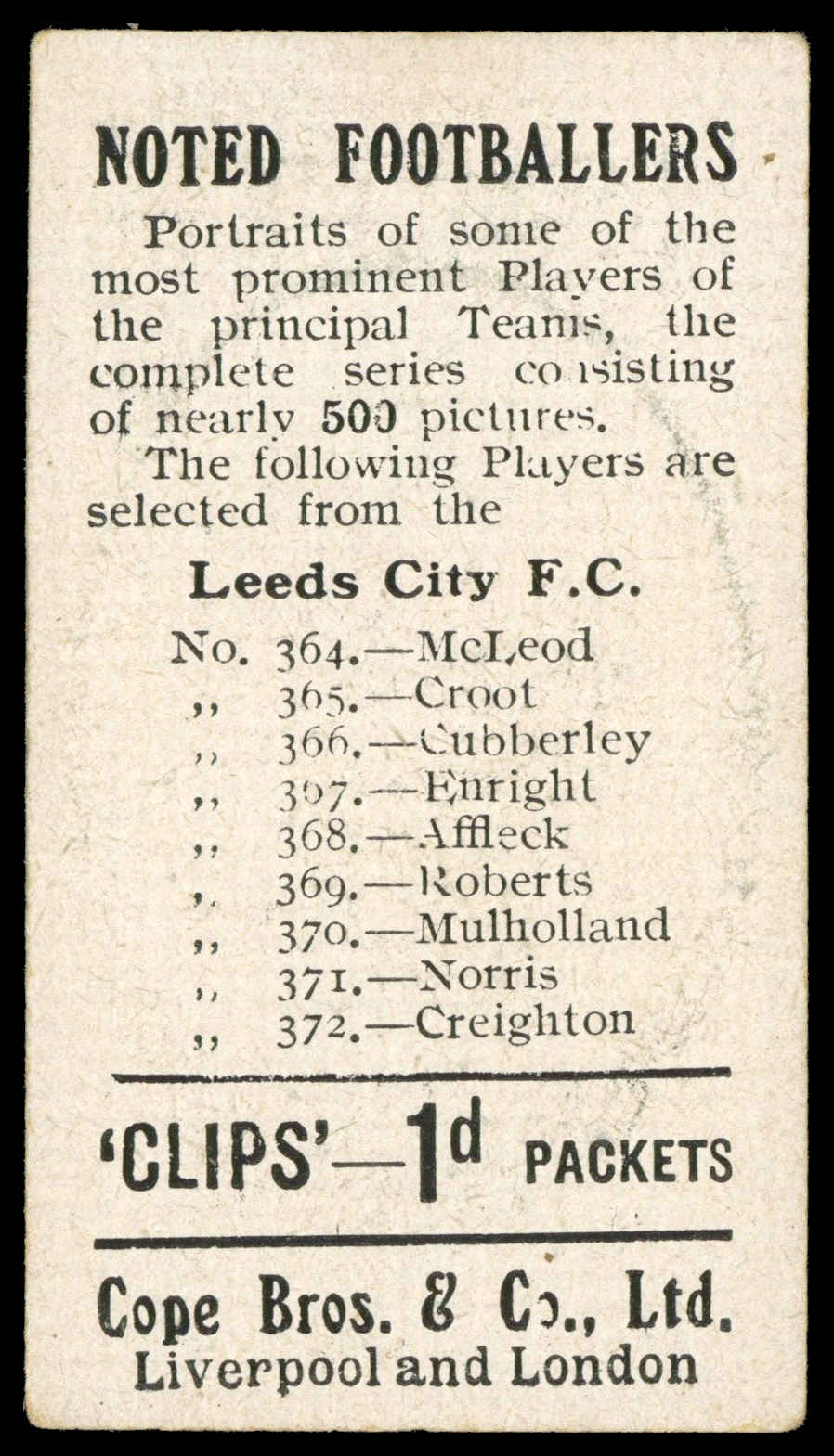 Cope - 'Noted Footballers (500)' (c1910) - Affleck (Leeds City) Cope - 'Noted Footballers (500)' (c1910) - Affleck (Leeds City)