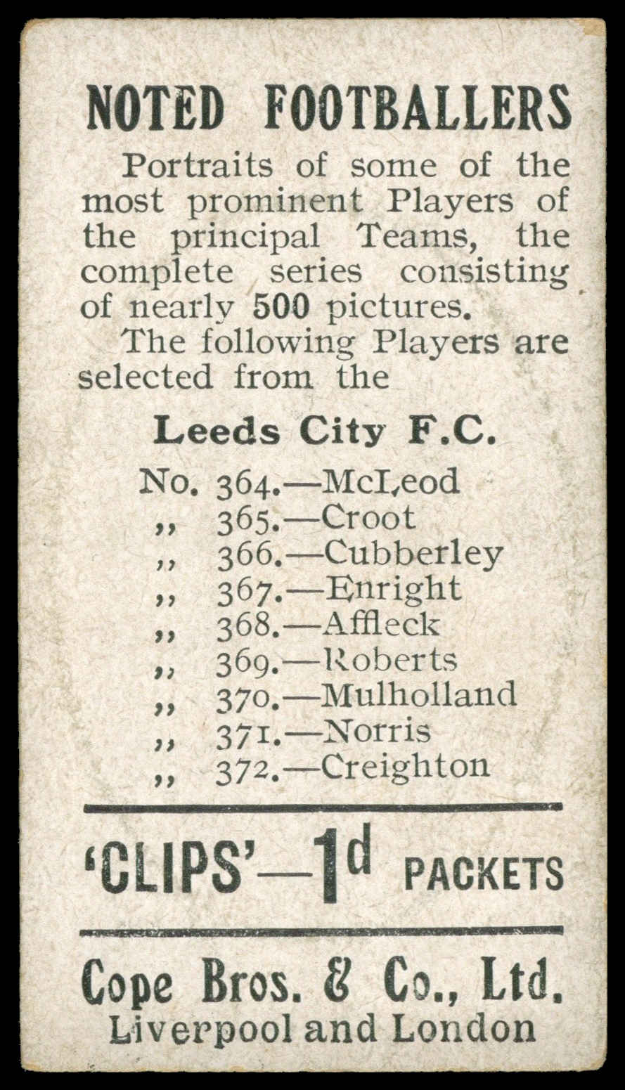 Cope - 'Noted Footballers (500)' (c1910) - Creighton (Leeds City) Cope - 'Noted Footballers (500)' (c1910) - Creighton (Leeds City)