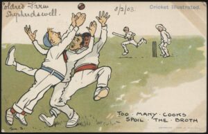 Davidson Bros - 'Too Many Cooks Spoil the Broth - Tom Browne' (1903) - Unused Cricket Postcard