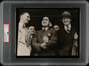 Associated Press - 'Don Bradman, Mervyn Waite & Jack Badcock arriving in Adelaide for Trial Match' (1938) - PSA Type I Auth Photo