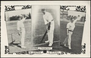 Real Photo - 'Tyldesley / Rhodes / Hirst' (c1900's) - Unused Cricket Postcard