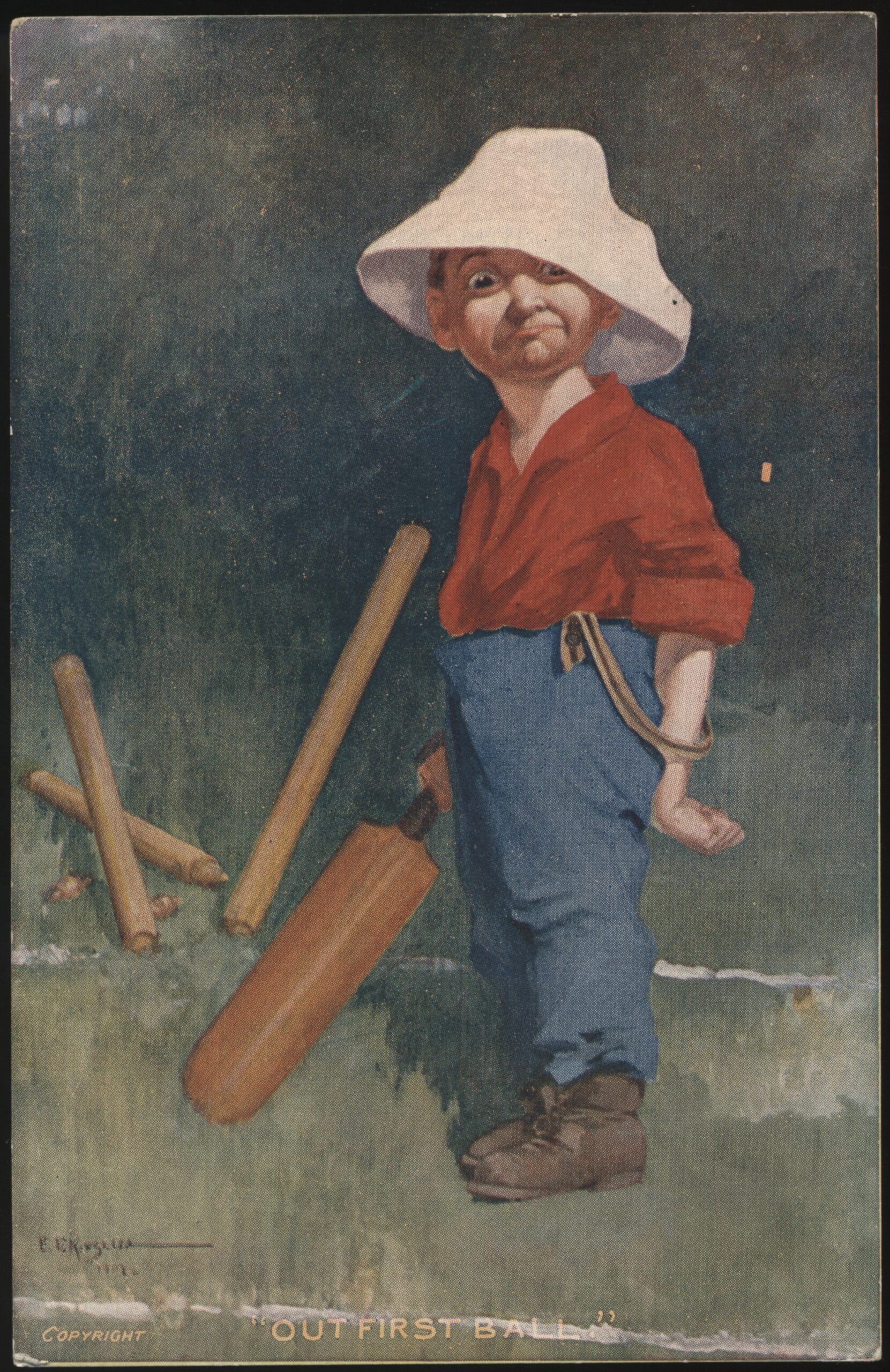 Langsdorff - 'E Kinsella - "Out First Ball"' (1907) - Used Cricket Postcard Langsdorff - 'E Kinsella - "Out First Ball"' (1907) - Used Cricket Postcard