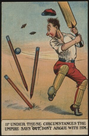 Cricket Cartoon - 'Don't Put on Side, You May Get out First Ball' (c1900's) - Unused Cricket Postcard
