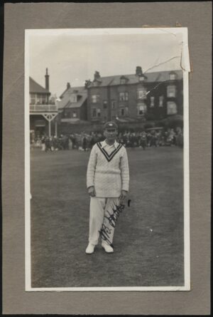 Signed Real Photo - 'Jack Hobbs at Scarborough in England Cap' (c1930) - Postcard laid down to album page