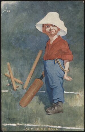 E Kinsella - 'Out First Ball' (1906) - Used Cricket Postcard