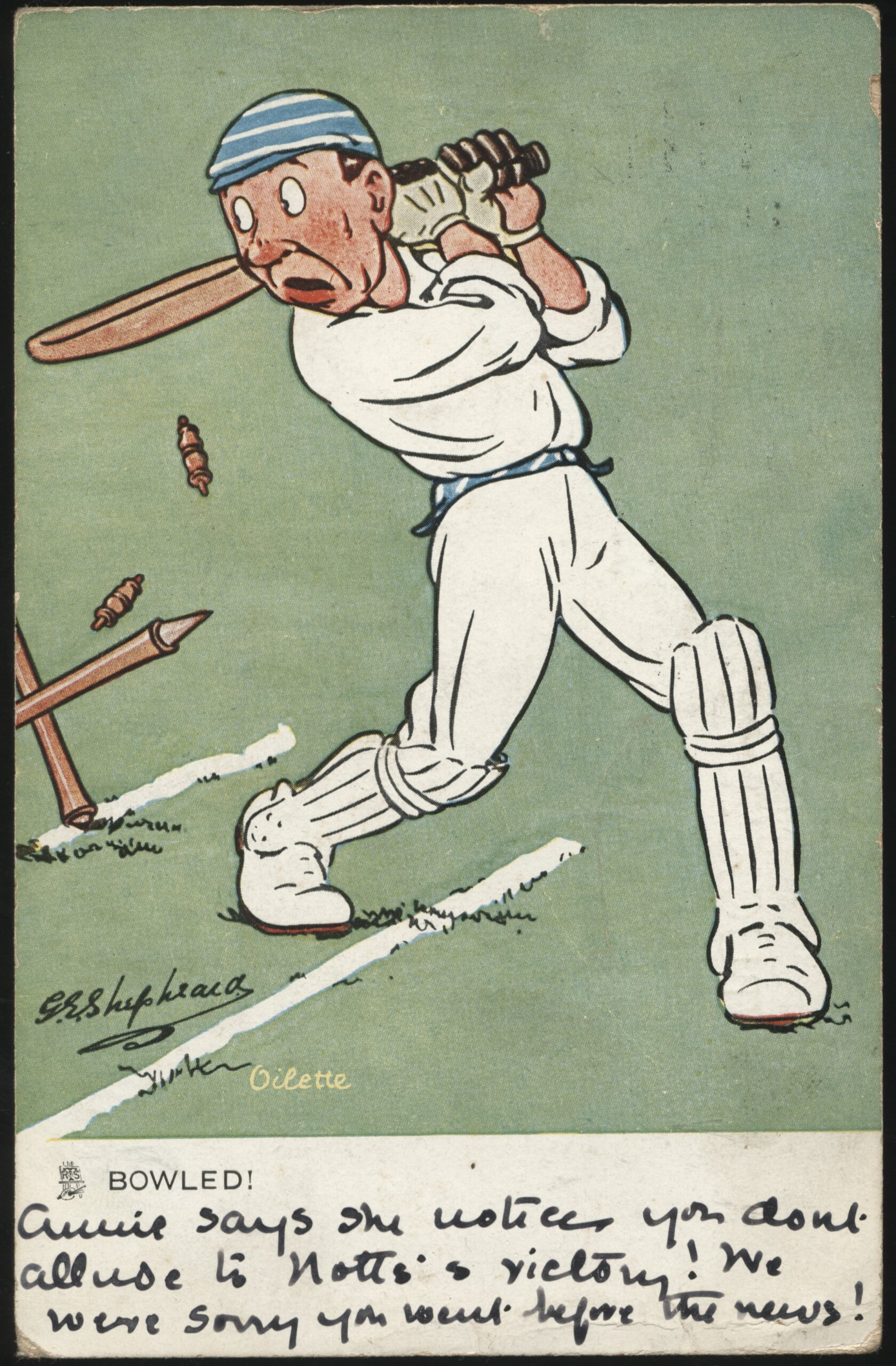 Tuck's - 'Bowled by G.E. Shepheard' (c1910's) - Used Cricket Postcard Tuck's - 'Bowled by G.E. Shepheard' (c1910's) - Used Cricket Postcard
