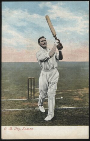 Valentines - 'C.B. Fry Batting in Colour' (c1900's) - Used Cricket Postcard