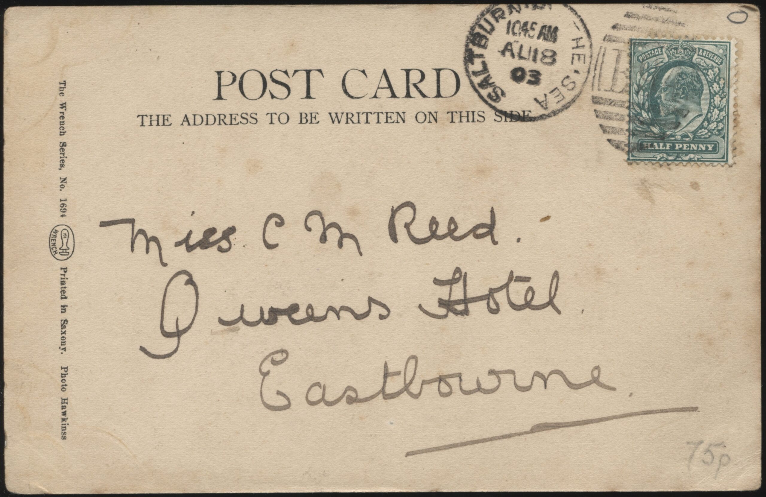 Wrench - 'Mr A.O. Jones Taking Strike' (1903) - Used Cricket Postcard Wrench - 'Mr A.O. Jones Taking Strike' (1903) - Used Cricket Postcard