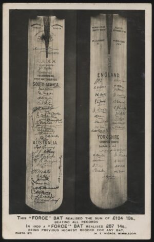 Summers Brown - 'World Record Price for "Force" Cricket Bat' (Undated) - Unused Cricket Postcard