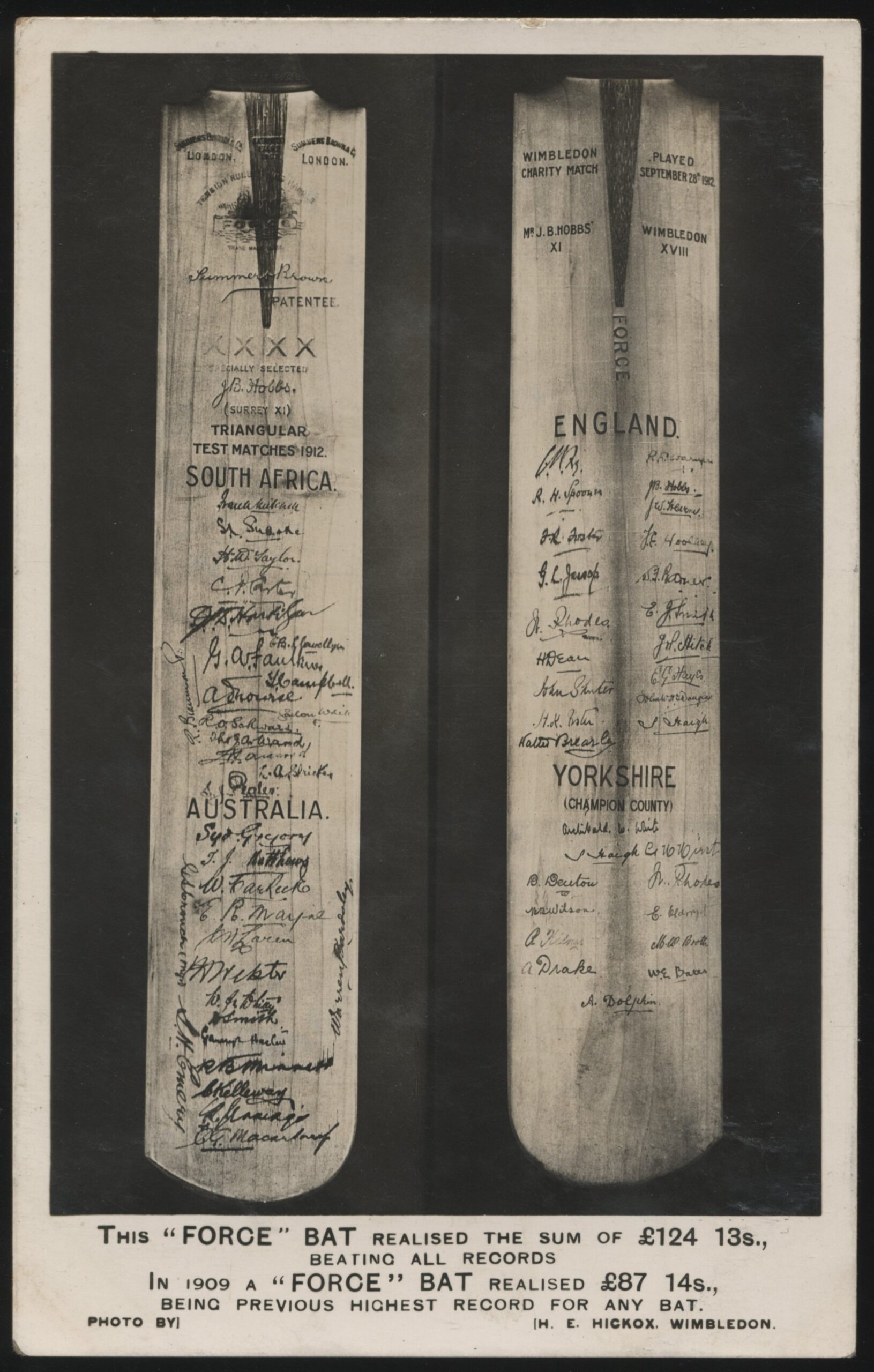 Summers Brown - 'World Record Price for "Force" Cricket Bat' (Undated) - Unused Cricket Postcard Summers Brown - 'World Record Price for "Force" Cricket Bat' (Undated) - Unused Cricket Postcard