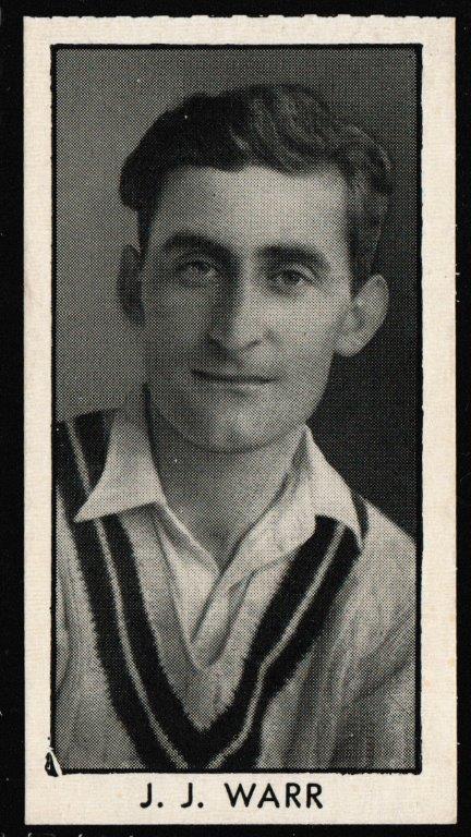 Thomson (D.C.) - 'County Cricketers' (1957) - Card #4 (Hotspur) - J.J. Warr (Middlesex) Thomson (D.C.) - 'County Cricketers' (1957) - Card #4 (Hotspur) - J.J. Warr (Middlesex)