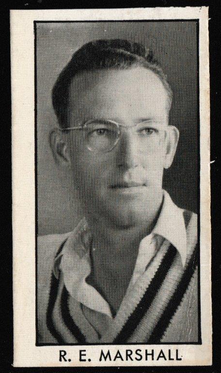 Thomson (D.C.) - 'County Cricketers' (1957) - Card #8 (Rover) - R.E. Marshall (Hampshire) Thomson (D.C.) - 'County Cricketers' (1957) - Card #8 (Rover) - R.E. Marshall (Hampshire)