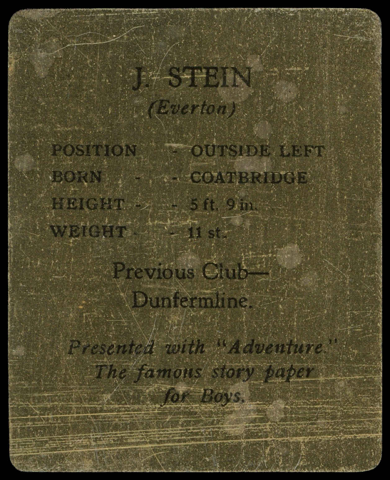 D.C. Thomson - 'Footballers (Metal)' (1932) - J. Stein (Everton) D.C. Thomson - 'Footballers (Metal)' (1932) - J. Stein (Everton)