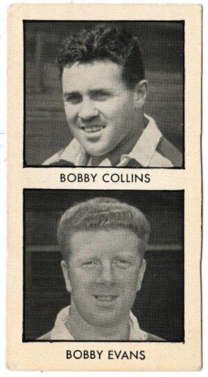 Thomson (D.C.) - 'World Cup Footballers (Hotspur)' (1958) - Card #5 - Bobby Collins & Bobby Evans (Scotland)