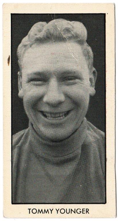 Thomson (D.C.) - 'World Cup Footballers (Rover)' (1958) - Card #3 - Tommy Younger (Liverpool) Thomson (D.C.) - 'World Cup Footballers (Rover)' (1958) - Card #3 - Tommy Younger (Liverpool)
