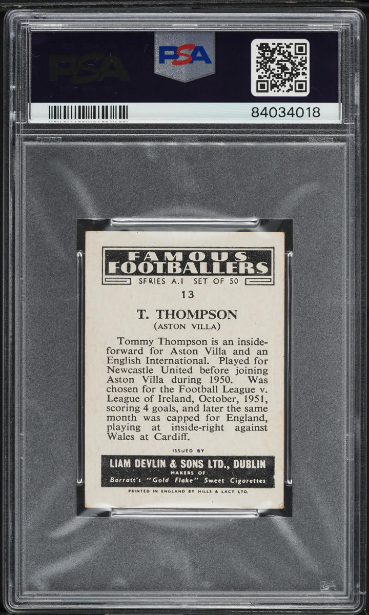 Devlin (Liam) - 'Famous Footballers A.1 (Wide)' (1953) - T. Thompson (Aston Villa) **PSA5** Devlin (Liam) - 'Famous Footballers A.1 (Wide)' (1953) - T. Thompson (Aston Villa) **PSA5**