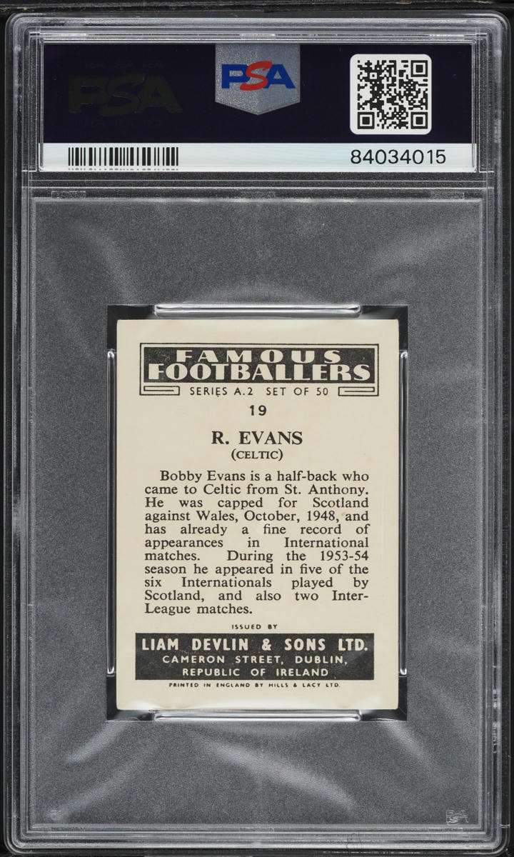 Devlin (Liam) - 'Famous Footballers A.2 (Wide)' (1954) - R. Evans (Celtic) **PSA2** Devlin (Liam) - 'Famous Footballers A.2 (Wide)' (1954) - R. Evans (Celtic) **PSA2**