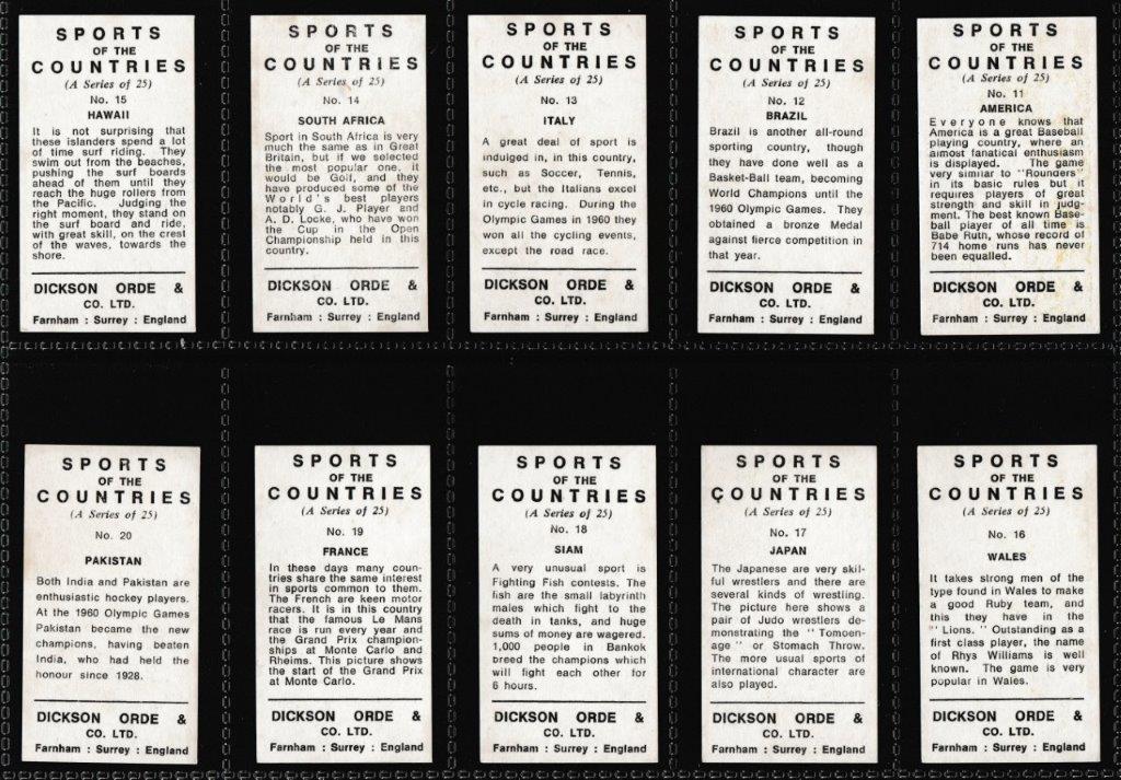 Dickson Orde - 'Sports of the Countries' (1962) - Complete Set Dickson Orde - 'Sports of the Countries' (1962) - Complete Set
