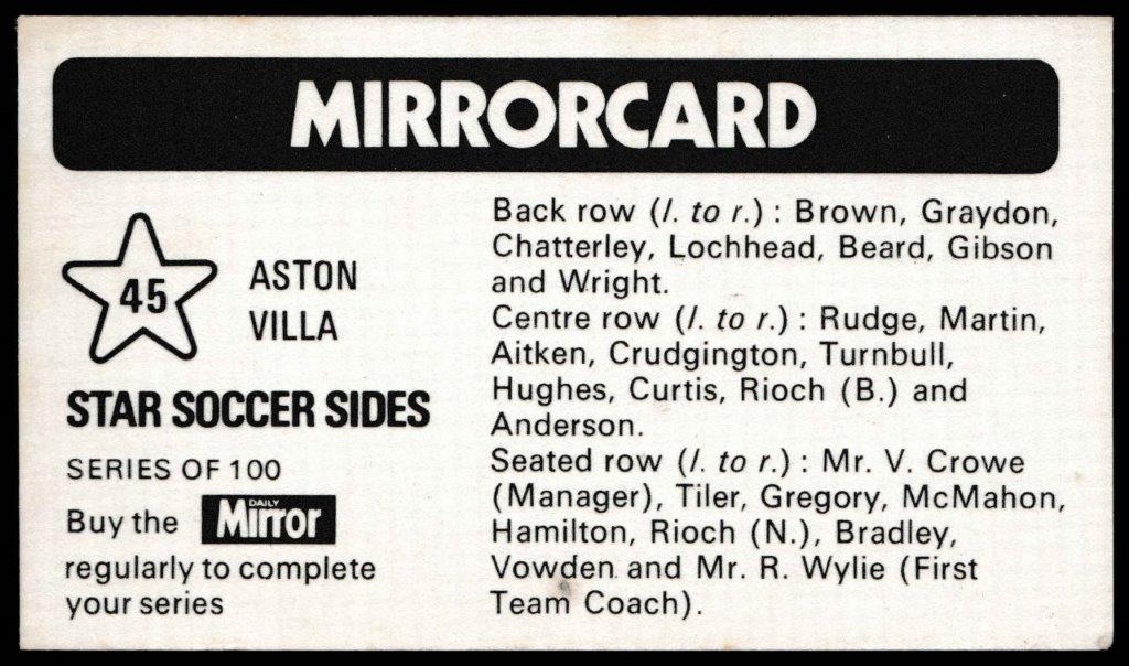 Daily Mirror - 'Star Soccer Sides' - Aston Villa Daily Mirror - 'Star Soccer Sides' - Aston Villa