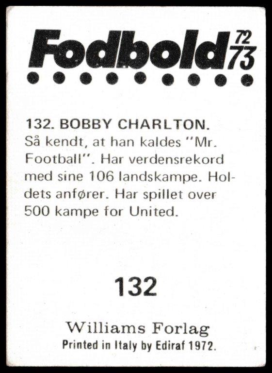 Williams Forlag - 'Fodbold 72/73' - Bobby Charlton (Manchester United) Williams Forlag - 'Fodbold 72/73' - Bobby Charlton (Manchester United)