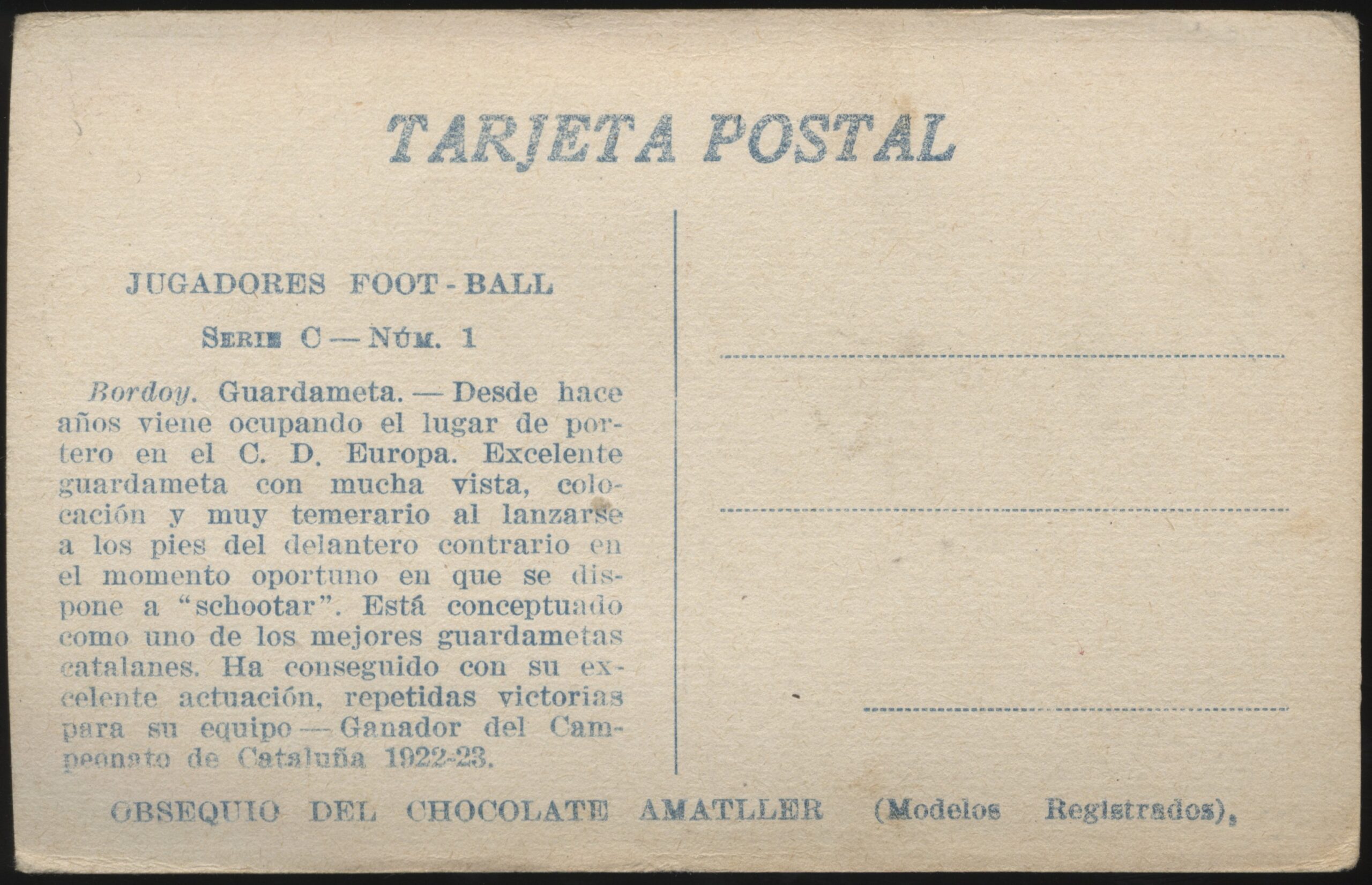 Amatller Chocolate - 'Joan Bordoy I Canellas Serie C1 - Europa' (1923) - Unused Postcard Amatller Chocolate - 'Joan Bordoy I Canellas Serie C1 - Europa' (1923) - Unused Postcard