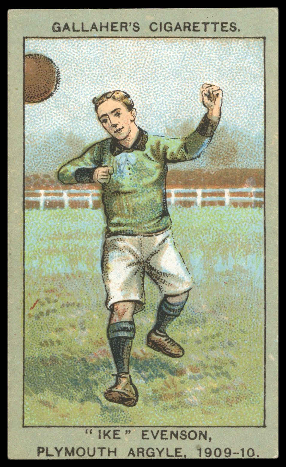 Gallaher - 'Association Football Club Colours (Brown)' - Ike Evenson (Plymouth Argyle) (1910) Gallaher - 'Association Football Club Colours (Brown)' - Ike Evenson (Plymouth Argyle) (1910)