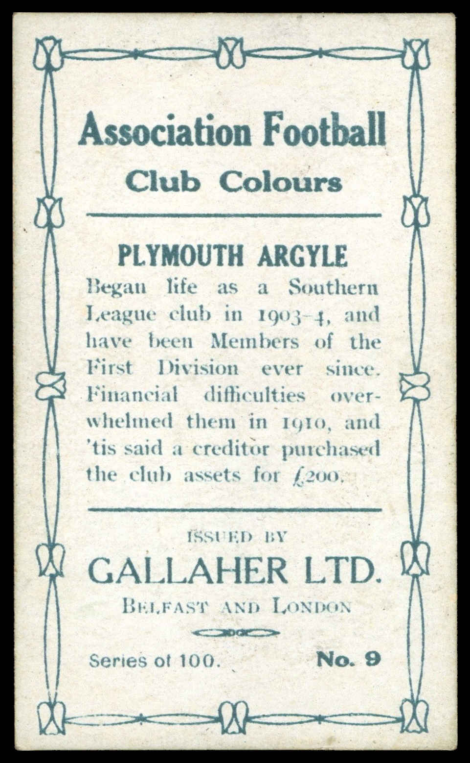 Gallaher - 'Association Football Club Colours (Brown)' - Ike Evenson (Plymouth Argyle) (1910) Gallaher - 'Association Football Club Colours (Brown)' - Ike Evenson (Plymouth Argyle) (1910)
