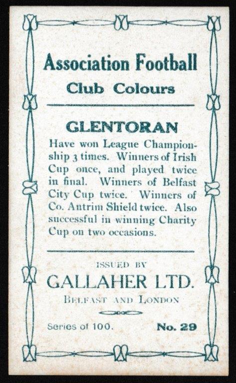 Gallaher - 'Association Football Club Colours' (1910) - R. Lawrie (Glentoran) Gallaher - 'Association Football Club Colours' (1910) - R. Lawrie (Glentoran)