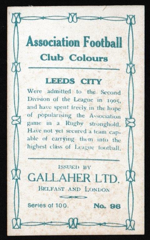 Gallaher - 'Association Football Club Colours' (1910) - Jas. Tildesley (Leeds City) Gallaher - 'Association Football Club Colours' (1910) - Jas. Tildesley (Leeds City)